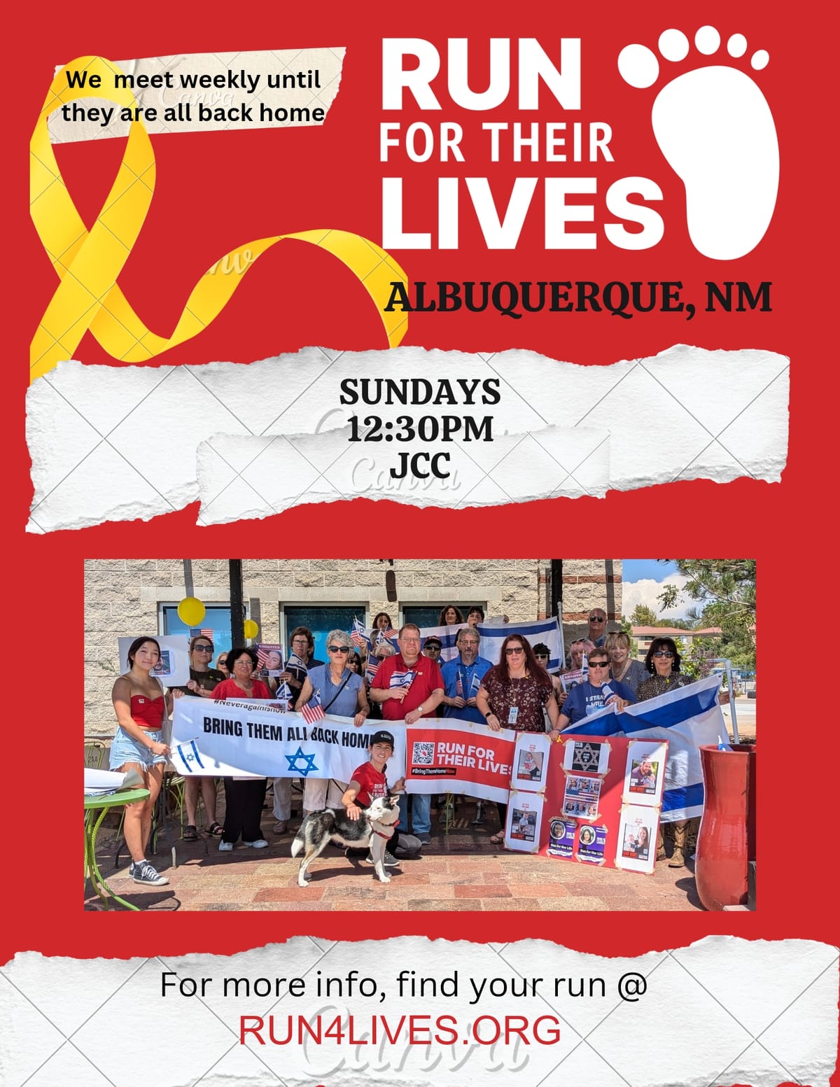 Run for Their Lives: A Global Movement for Hostage Awareness. Sundays 12:30 JCC