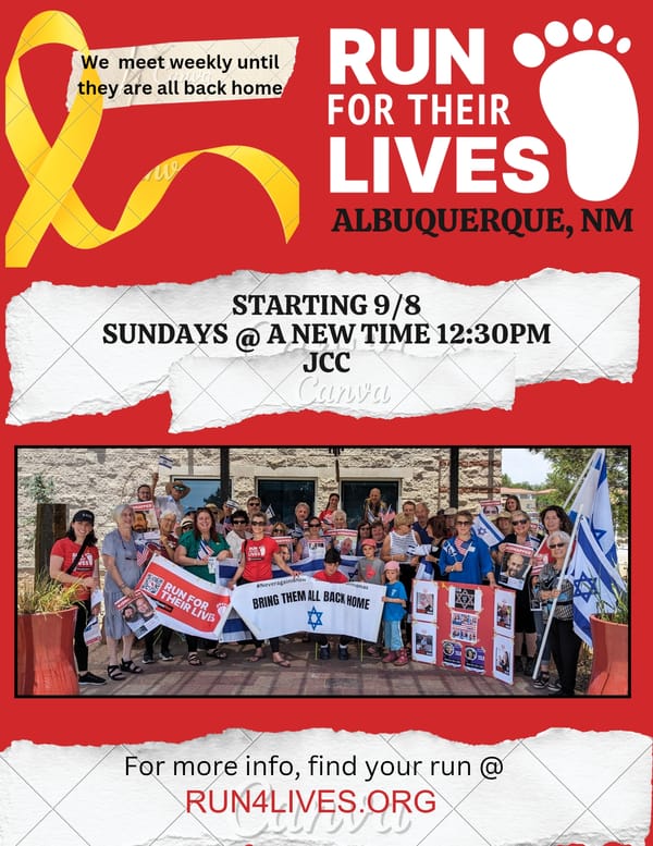 Run for Their Lives: A Global Movement for Hostage Awareness. New time 9/8  12:30 pm